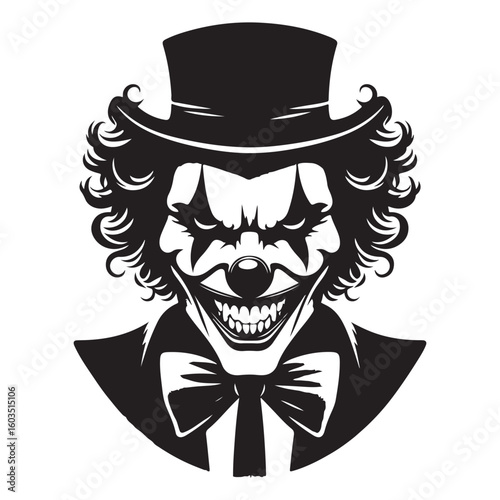 Scary Clown Silhouette with Creepy Makeup and Evil Smile