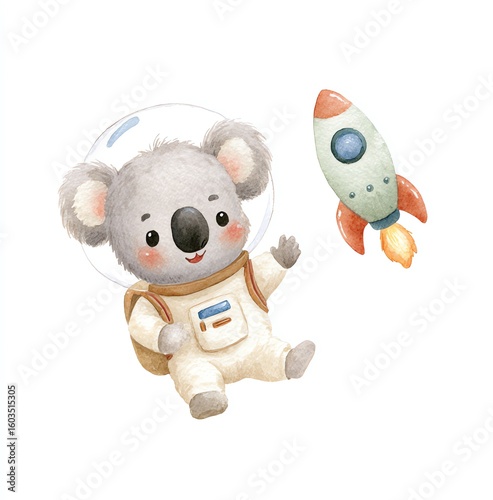 Cute Koala Astronaut in Space with Rocket