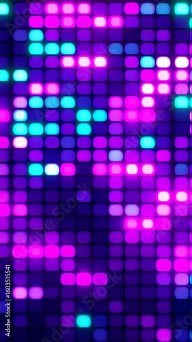 Dynamic display with flashing neon lights in purple and turquoise hues