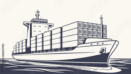 Cargo Ship at Sea Container Vessel Illustration.