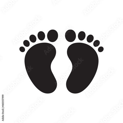 Simple black silhouette of two baby footprints facing forward on a clean white background representing new beginnings