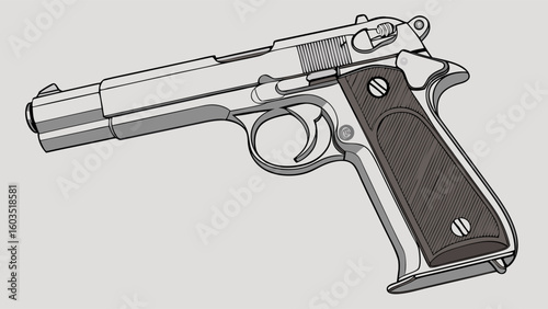 Detailed Illustration of a SemiAutomatic Handgun with Grip.