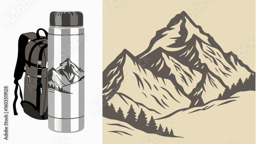 Hiking Gear with Mountain Design.