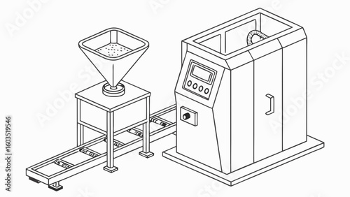 Isometric Line Drawing of an Automated Filling Machine.