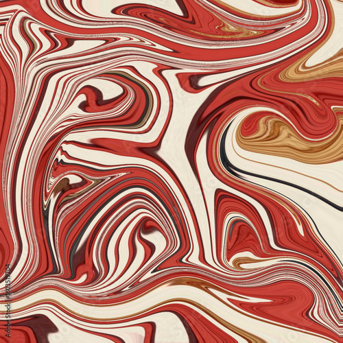 Striking red and cream swirls mimic painted movement in a flowing abstract composition.