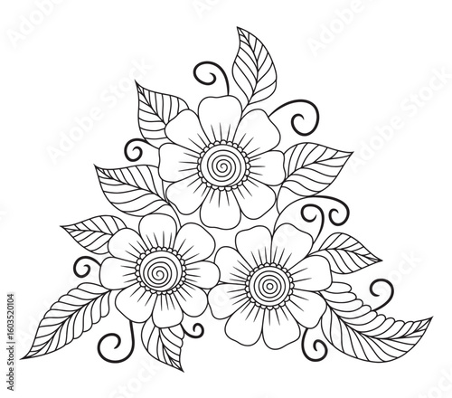 Spiral Petal Trio Flowers Line Art for Coloring