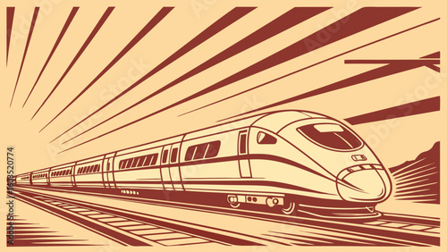 Stylized HighSpeed Train Illustration with Speed Lines and Tracks.