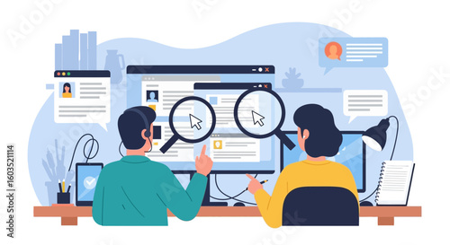 Vector illustration of human resources and recruitment selection concept illustration in workplace