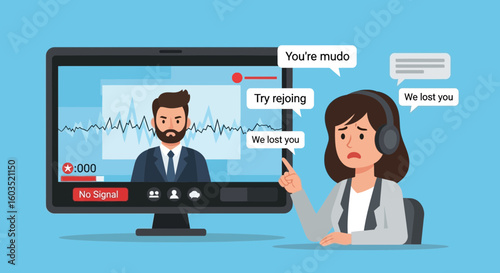 Frustrated woman experiencing technical difficulties during a video conference call