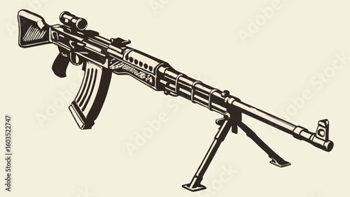 Detailed Illustration of a Machine Gun.