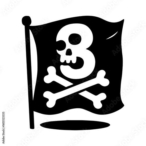 Pirate flag waving with number 3 skull – adventurous birthday party theme
