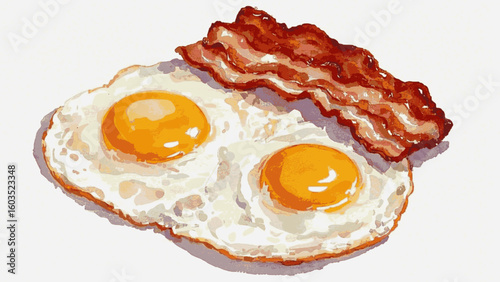Breakfast Brushstrokes Eggs and Bacon isolated watercolor vector illustration svg