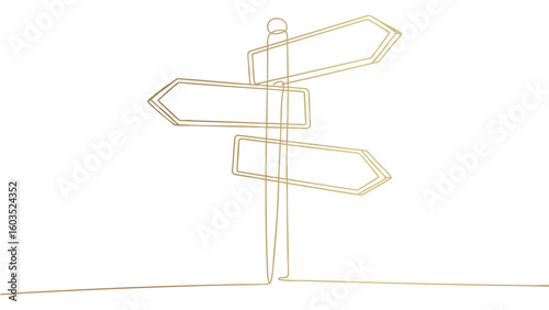Directional Signpost Outline in Gold on Transparent Backdrop for Wayfinding Designs