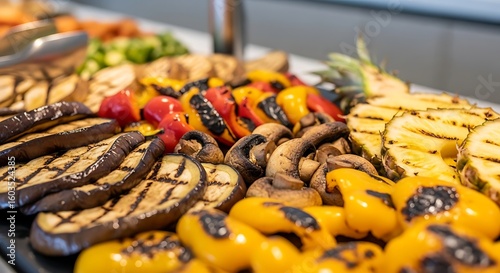 Fototapeta Naklejka Na Ścianę i Meble -  Display of grilled vegetables and fruits for a healthy and delicious buffet meal option