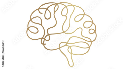 Golden Brain Outline on Transparent Backdrop Symbolizing Intelligence and Thought Process