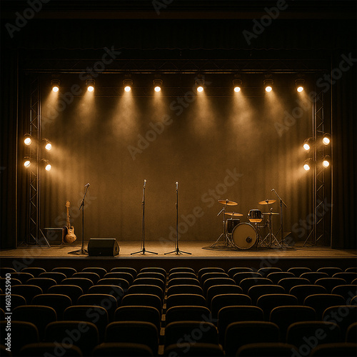 cinematic distant view of grand concert stage background