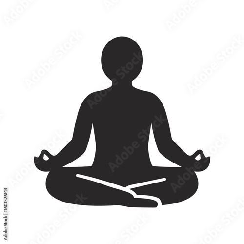 A black silhouette icon of a person in a cross-legged meditation pose, representing mindfulness and inner peace.