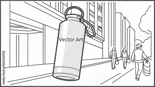 Line Art Illustration of People Walking on a City Street.