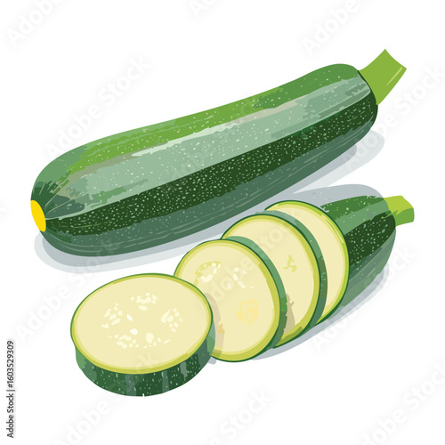 Green Zucchini with Many Round Slices - Vector Illustration