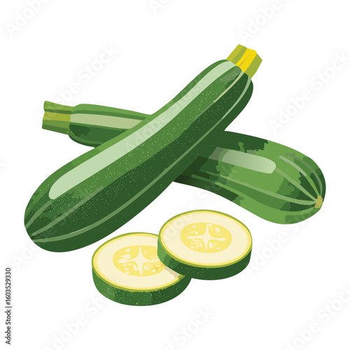 Crossed Fresh Green Zucchini - Vector Illustration