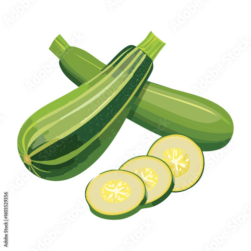 Whole and Sliced Zucchini Group - Vector Illustration