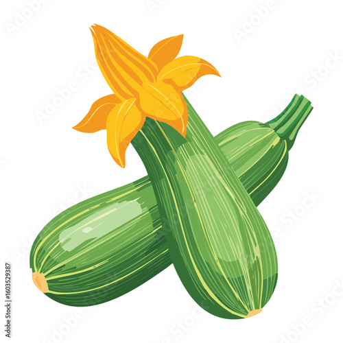 Healthy Zucchini Blossom Fresh Organic Garden - Vector Illustration