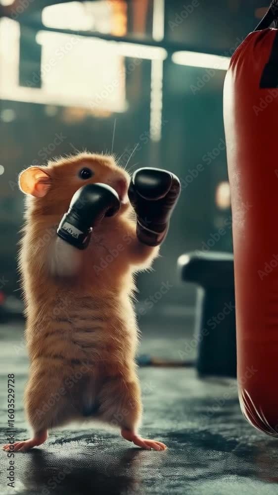 The hamster boxer is working out