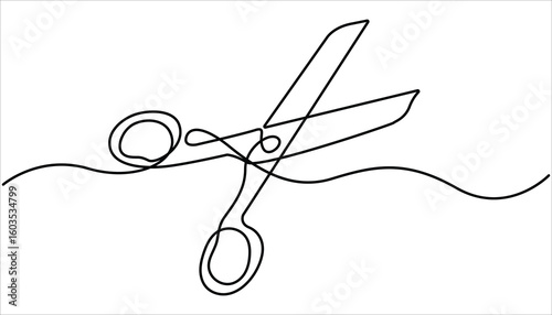 Scissor tool one line continuous single line art drawing outline design vector illustration, Continuous one line stylist scissors symbol concept. Barber haircut beauty salon lifestyle. 