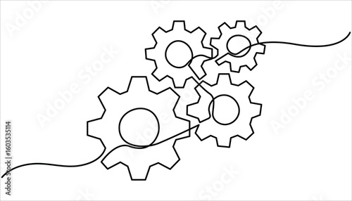 Setting icon continuous one line drawing vector illustration, Gears wheel symbol technology, continuous one line drawing, moving cog gears for business teamwork concept. machine wheel gears pro vector