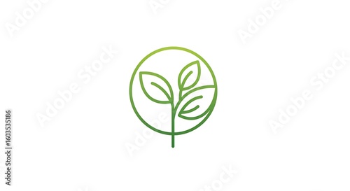 Green Sprout Logo in Circle Minimalist Plant Growth Symbol Design