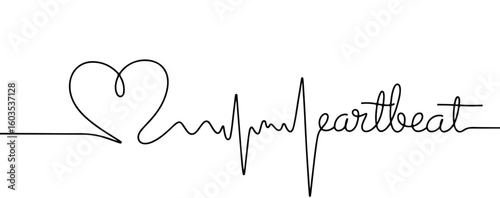 Minimalist heart and heartbeat line art electrocardiogram pulse