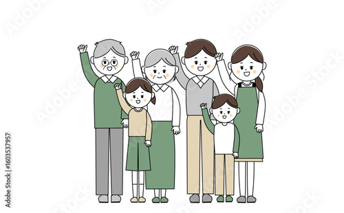 笑顔でやる気のある三世代家族のイラスト