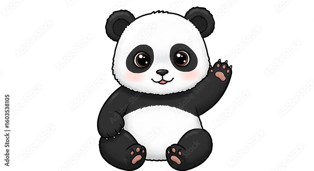 Obraz premium Cute Panda Waving Hand Cartoon Illustration for Children's Designs