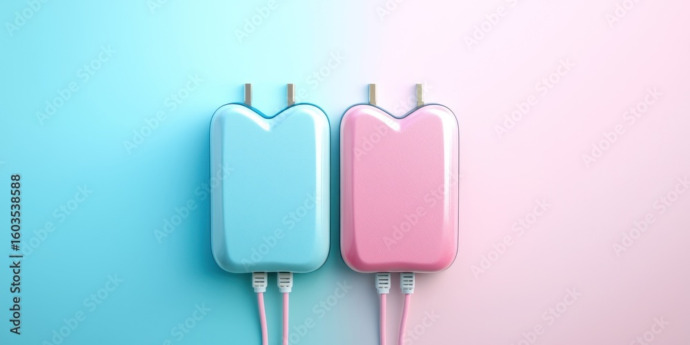 Obraz premium 3D render of couple power banks in heart shapes