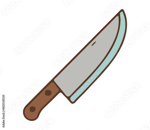 Illustration of a Chef's Knife with a Wooden Handle and Sharp Blade	