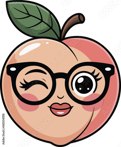 peach character with glasses winking at the viewer, Transparent png vector 
