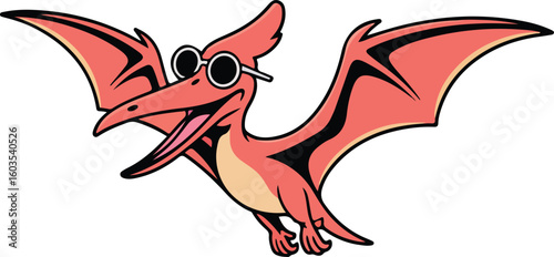 Pterodactyl with sunglasses flying with joy  Transparent png vector 