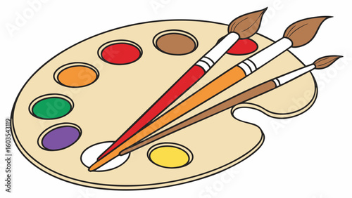Artists Palette with Colorful Paint and Brushes.