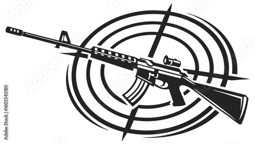 Black and White Rifle Aiming at a Target Symbol.