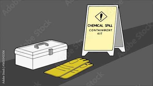 Chemical Spill Containment Kit with Protective Gloves and Storage Box.