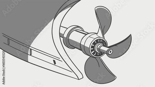 Detailed Illustration of a Boats Propeller and Hull Section.