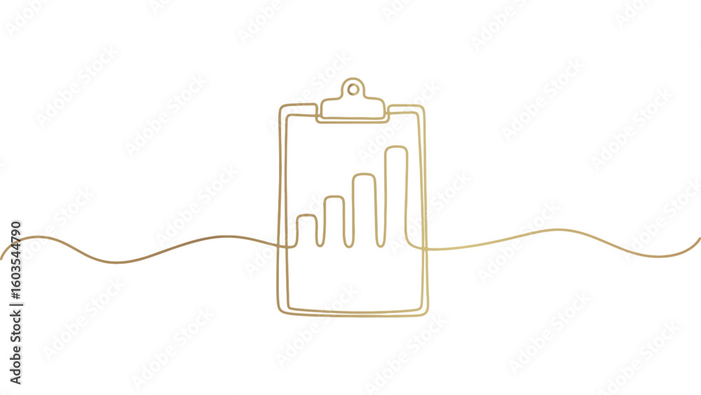 Obraz premium Golden Clipboard with Graph Outline Vector Illustration on Transparent Background