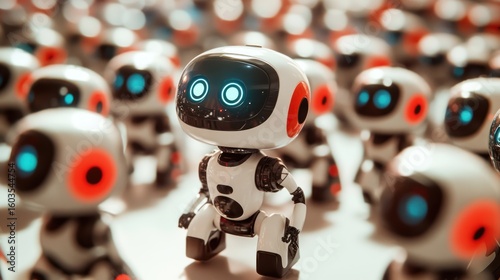 Adorable robot in a crowd of similar robots.