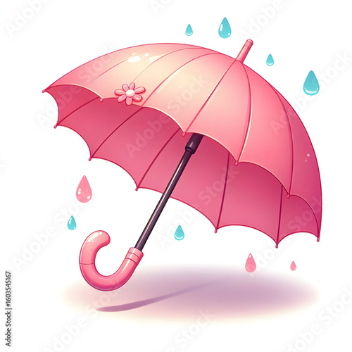 Red umbrella with raindrops on white background illustration