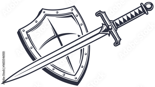 Shield and Sword Emblem Depicting Medieval Protection and Warfare.