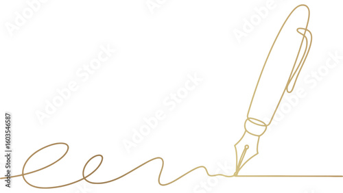 Golden Pen Outline Vector Illustration on Transparent Background for Creative Design