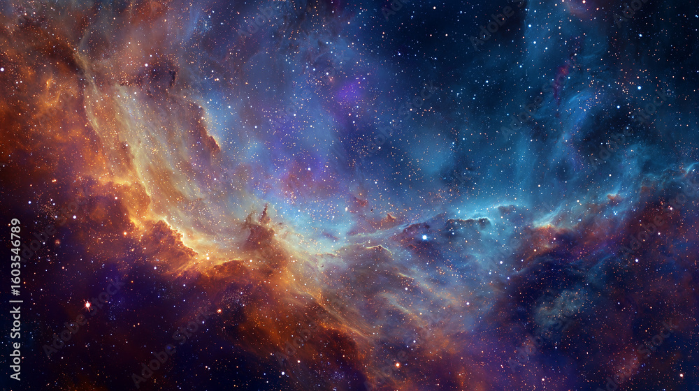 Fototapeta premium Colorful nebula cloud formations, star clusters twinkling throughout, dreamy sci-fi atmosphere