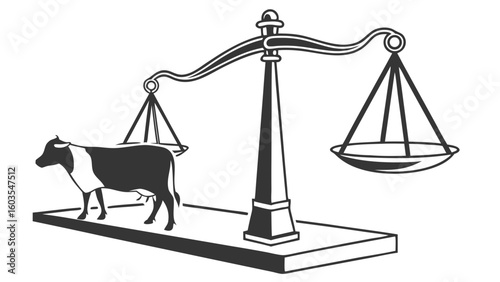 Weighing the Value of a Cow on a Balance Scale.