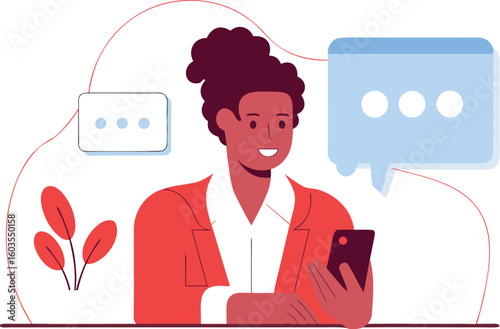 Engaged businesswoman connecting with clients using mobile messaging for business growth and communication
