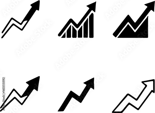 grid of upward arrow icons for growth and progress in black and white